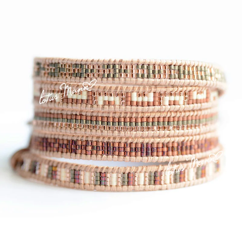 

Lotus mann rose gold nude color fresh 5 circle nude color leather bracelet