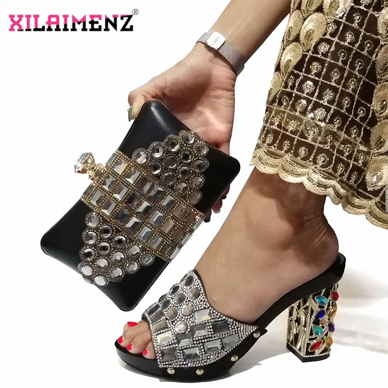 

Special Arrivals African Shoe and Bag Set Women African Party Pumps Shoes and Bag to Match with Shinning Crystal for Wedding