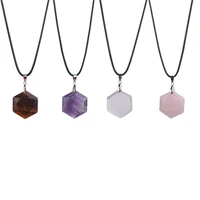 2019 new crystal quartz necklace leather chains natural purple pink pendant coll christmas gift