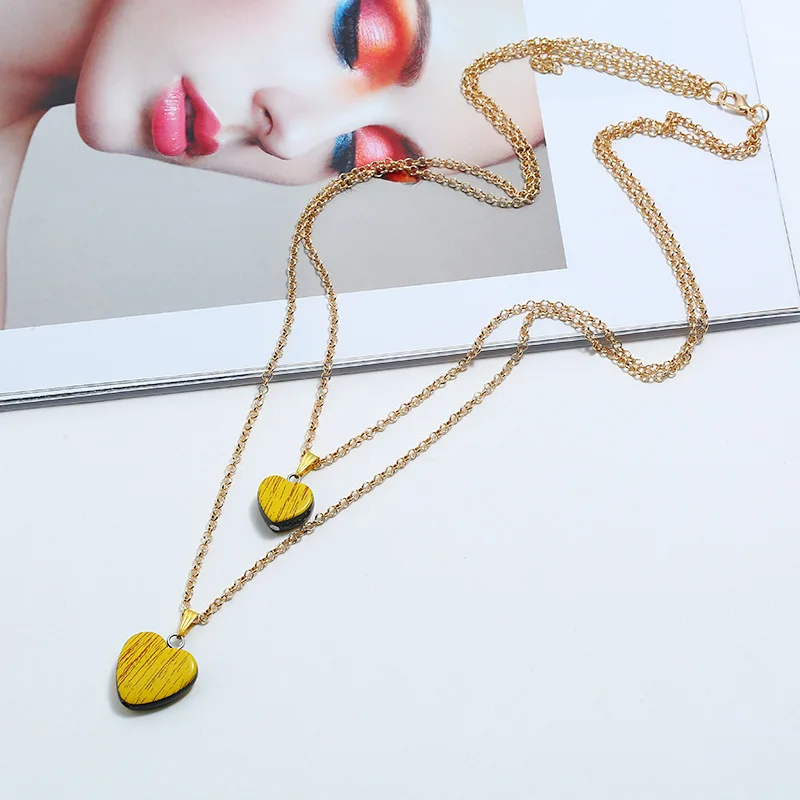 European and American Geometry Acrylic Heart Necklace Simple Yellow Double Peandant Necklaces For Women Gifts Jewelry 2019 | Украшения и