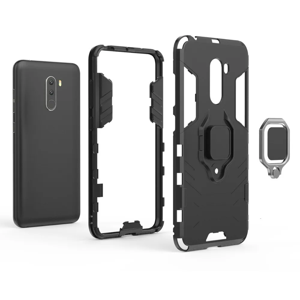 Ударопрочный чехол для Pocophone F1 с магнитным кольцом пальцев Матовый ПК + TPU Xiaomi