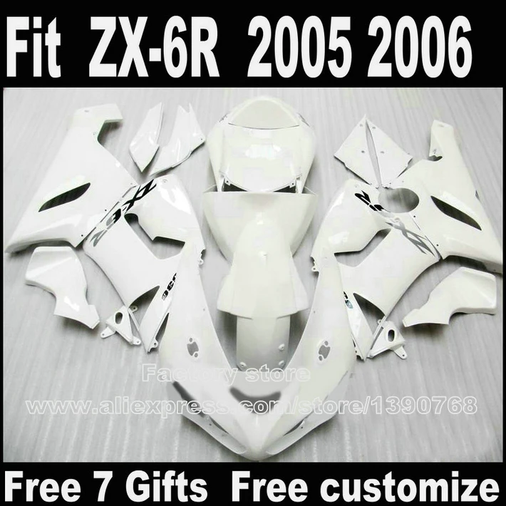 Комплекты обтекателей для Kawasaki ZX6R Обтекатели 2005 2006 все яркие белые пластиковые