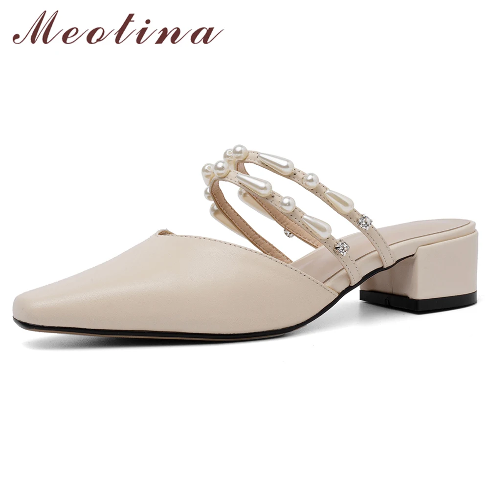 Женские босоножки без задника Meotina летние туфли из натуральной кожи на массивном