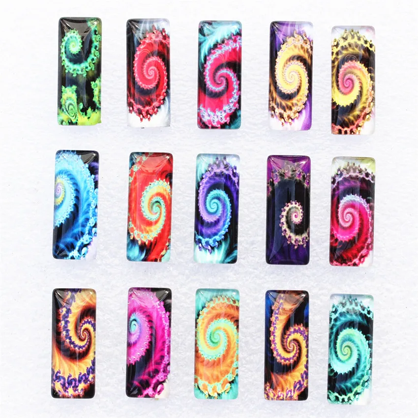 10x25 мм Случайные Смешанные модные цветы вихревой Прямоугольный Стеклянный