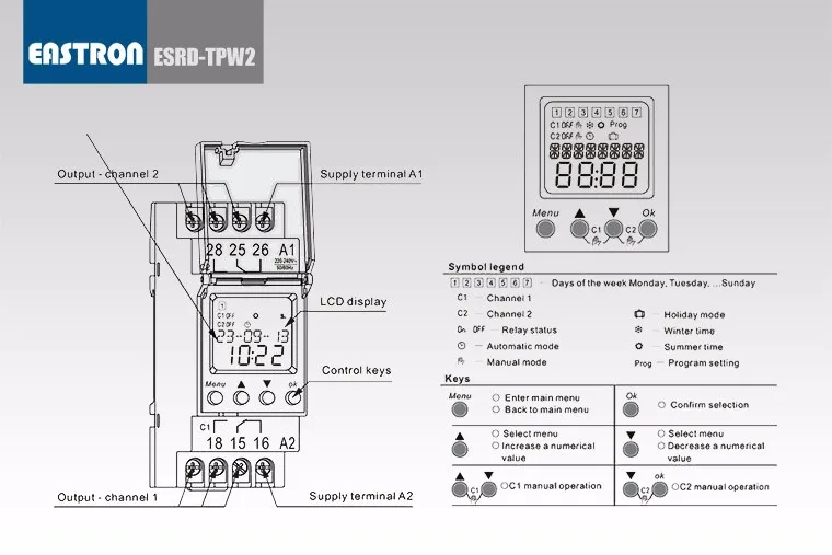 Двухканальный цифровой Еженедельный переключатель времени ESRD-TPW2