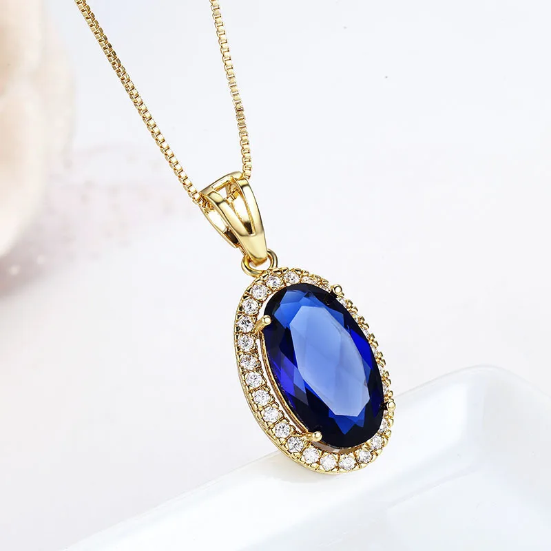 7 цветов доступны большой овальный CZ акцент колье с подвесками и подвески цепочки