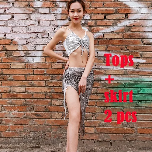 2 pieces set Женские костюмы для танца живота, сексуальный комплект из 2 предметов(топ+ юбка), одежда для Танцовщица, расшитая блестками,, DWY1835 - Цвет: 2 pieces set