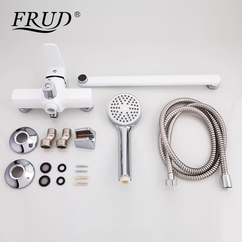 

FRUD Classic 1 Set White Spary Painting Bathroom Bathtub Shower Faucet With Basin Tap Mixer Shower Head torneira R10301-2+R22301