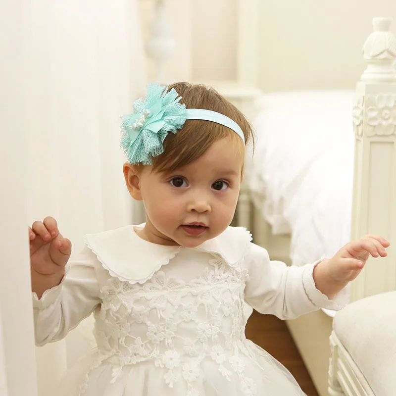 2017 Baby girl headband light green Lace Pearl headbands hair accessorie bandeau bebes fille birthday gift toddler headwear nina | Детская
