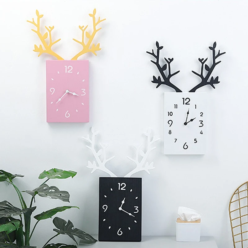 Рога деревянные настенные часы скандинавские креативные немой иглы для гостиной