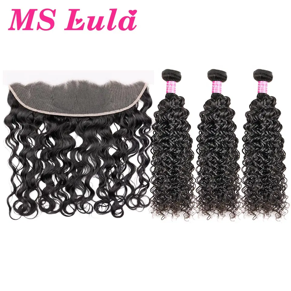 Ms lula перуанские волосы волна воды 3 пучка с предварительно сорванным кружевом