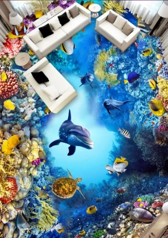 

[Самоклеющиеся] 3D Животные из Морского мира 2 Нескользящие водонепроницаемые фото самоклеющиеся наклейки на пол Настенные обои фотообои с п...
