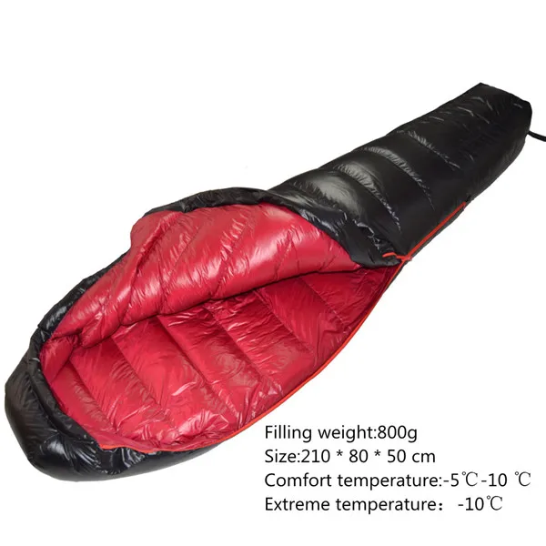 black red 800g Winter Sleeping Bag Duck Down Filled 400g 600g 800g 1000g Ultralight Tent Sleeping Bag For Outdoor Camping Kiking Backpacking - Цвет: black red 800g