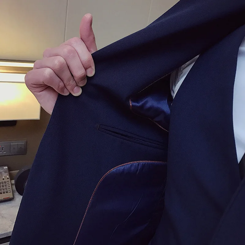 

Summer Men's Business Mid-Sleeve Suit Three-Piece Mcostume Homme Slim Seven-Sleeve Suit