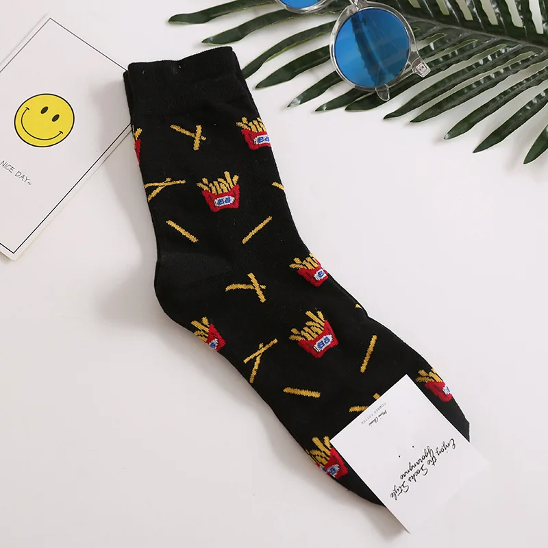 Snack pattern Harajuku happy socks men's funny combed cotton dress casual wedding colorful novelty skateboard women | Мужская одежда