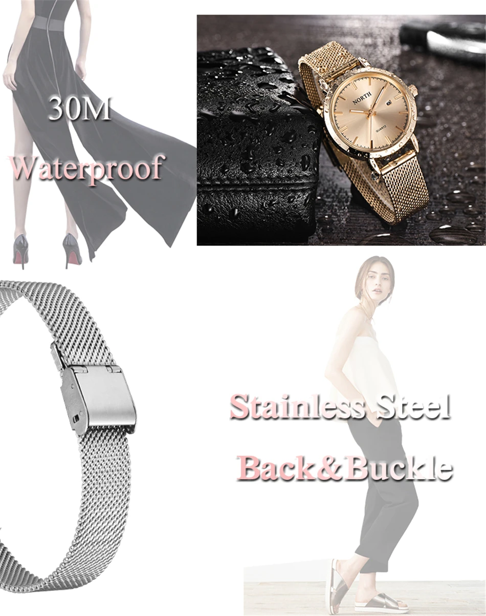 Reloj Mujer NORTH женские часы люксовый бренд золотые кварцевые женские часы Женская мода платье браслет водонепроницаемые часы для жены