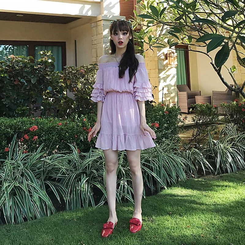 Женские платья Япония каваи Ulzzang призрак лошадь девушка плечо лист рукав тонкая