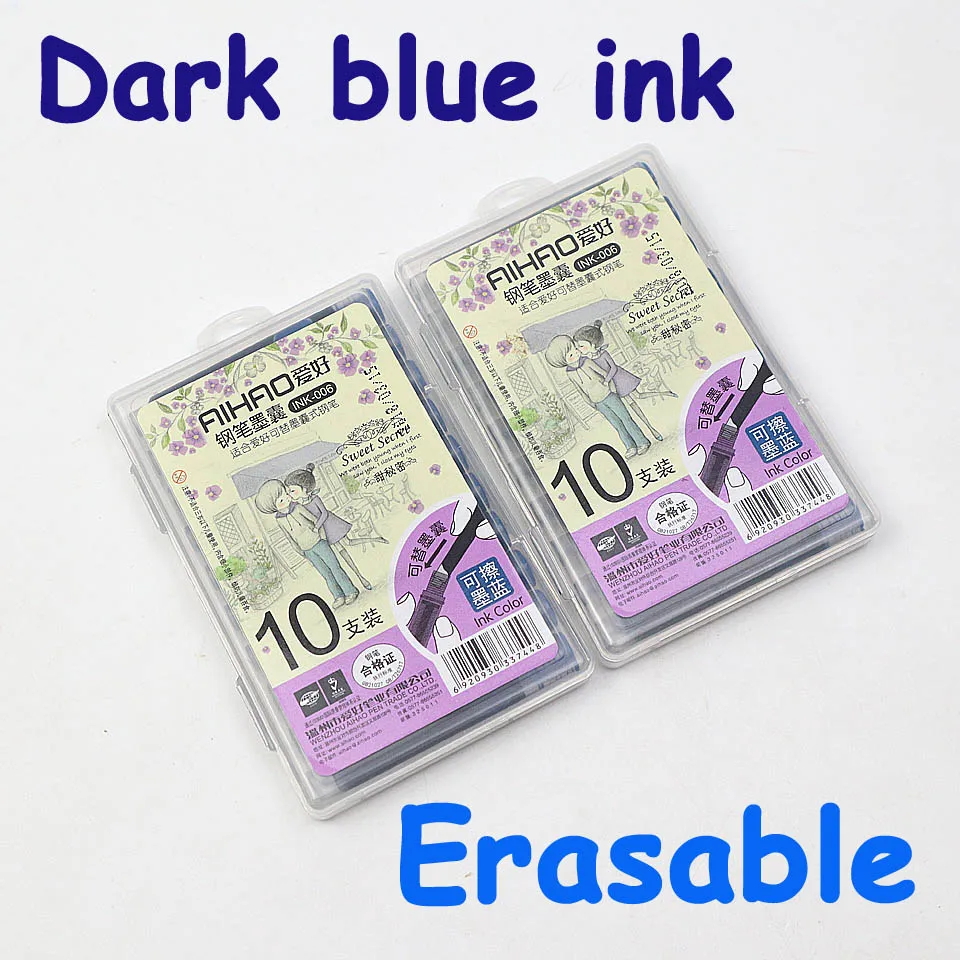 2Box Dark blue ink Aihao INK-006 одноразовые нестираемые черные чернила и стираемые синие темно-синие чернила для авторучки капсулы перьевые чернила для ручек заправки - Цвет графита: 2Box Dark blue ink