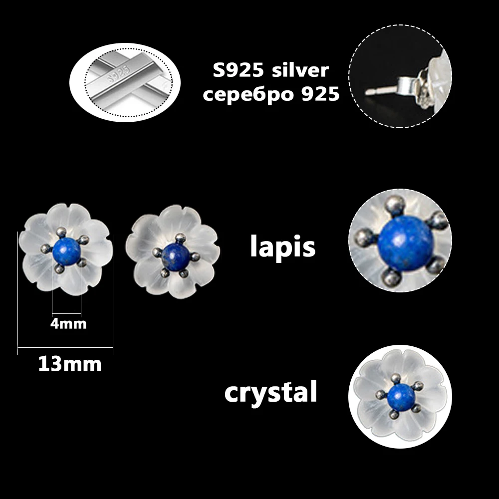 LARGERLOF Кристаллические серьги 925 пробы Серебряные Для женщин Fine Jewelry Ляпис Серьги