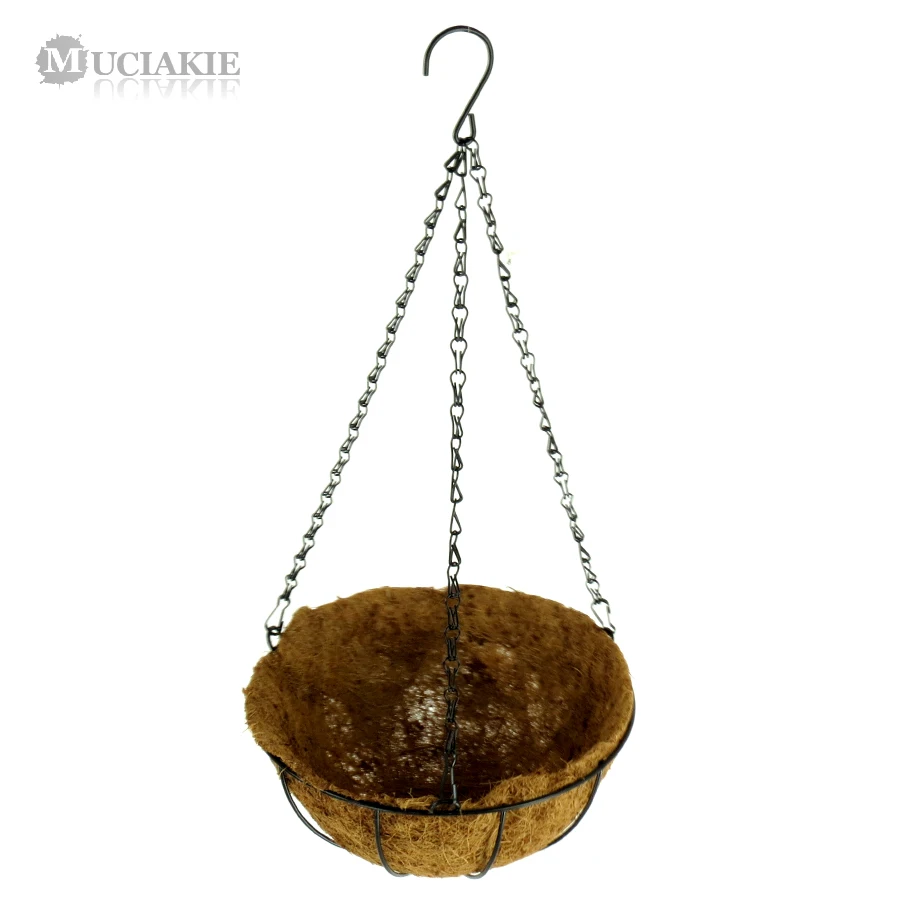 

MUCIAKIE 5PCS 10'' Hanging Baskets Made of Iron Wire with Coconut Liners Black Chain Hooks for Bonsai Hanging Flowers Plants