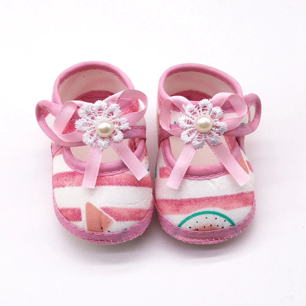 

Baby Infant Shoes Girls Stripped Bow Soft Sole Prewalker Warm Casual Flats Shoes Newborn Toddler First Walker Sole Anti-Slip