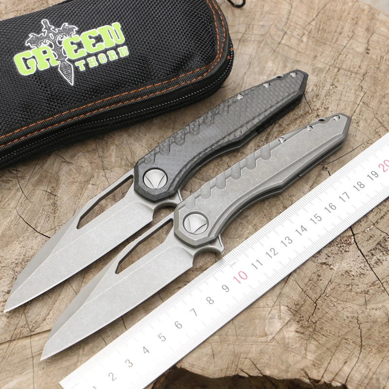 Green Thorn marfione M390 лезвие titanium рычаг CF Флиппер Складной нож Открытый Отдых на природе