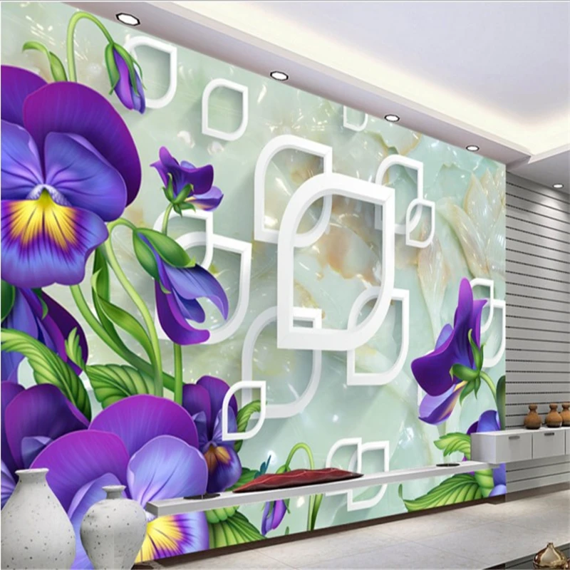 

beibehang custom wallpaper warm fresh 3D jade purple orchid mural background wall template papel de parede 3d para sala atacado