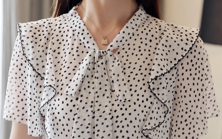 JUAYKALA новые женские гофрированные шифоновые рубашки в горошек Летняя женская