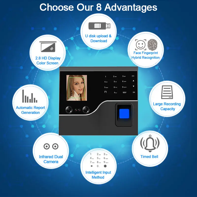 OULET биометрическое распознавание отпечатка лица система учёта времени TCP/IP USB