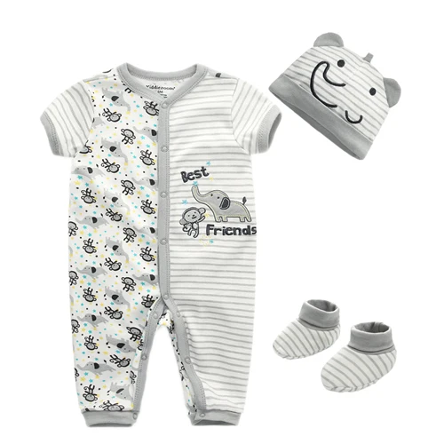 monkey and elephant Комплект одежды из 3 предметов осенний хлопковый комбинезон с короткими рукавами для маленьких мальчиков и девочек+ шапка+ носки, комплект для малышей, одежда для малышей - Цвет: monkey and elephant