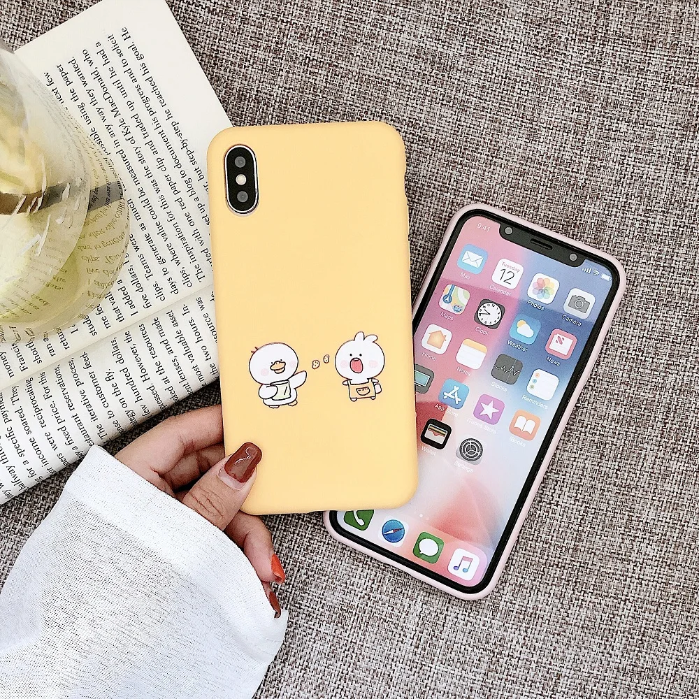 Cute Animal Couple Case For iPhone X XS Max XR 6 6S 7 8 Plus Soft iphone cover TPU Screen Protector Pink Phone Cover Gift |