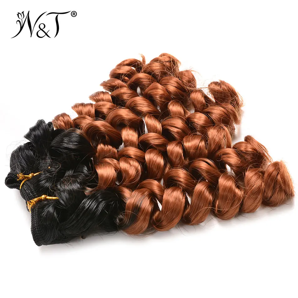 Ombre Bouncy Curl With Synthetic Closure 4pcs Curly Hair Weave New |