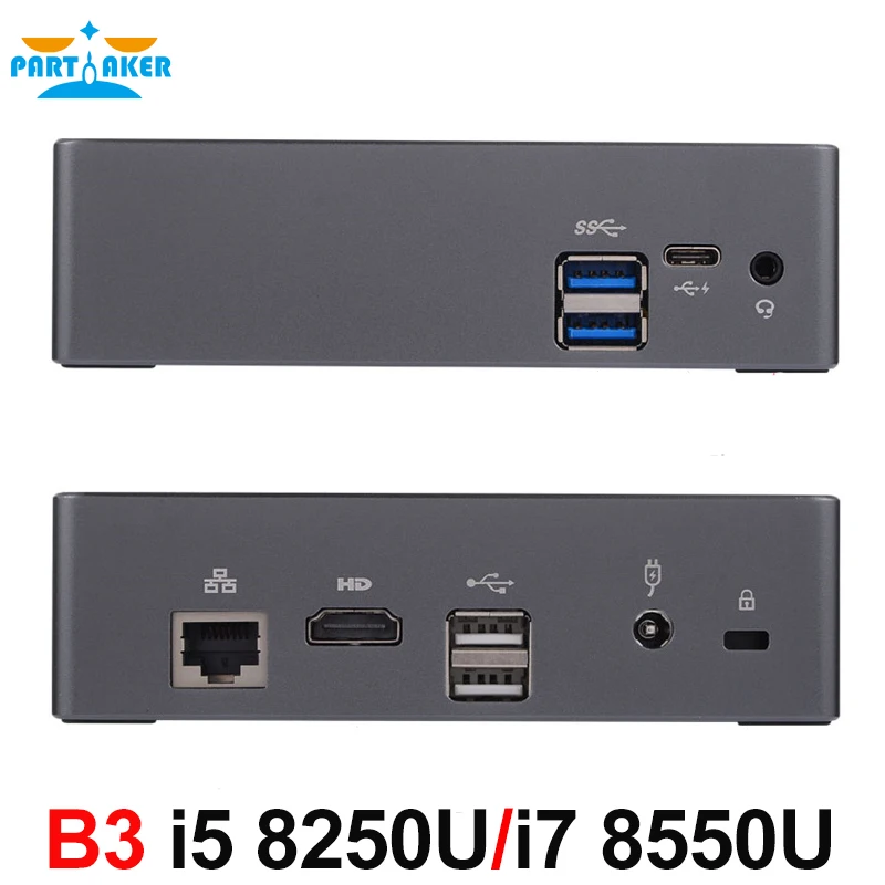 Причастником B3 DDR4 мини ПК 8 го поколения Intel Core i7 8550U i5 8250U четырехъядерный HDMI type