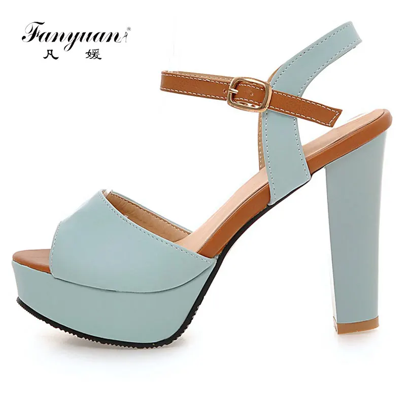 

Fanyuan Sale Women Super High Heel Sandal New Summer Platform Sandals Mixed-color Party Heel Pumps Sexy Ankle Strap Sandals