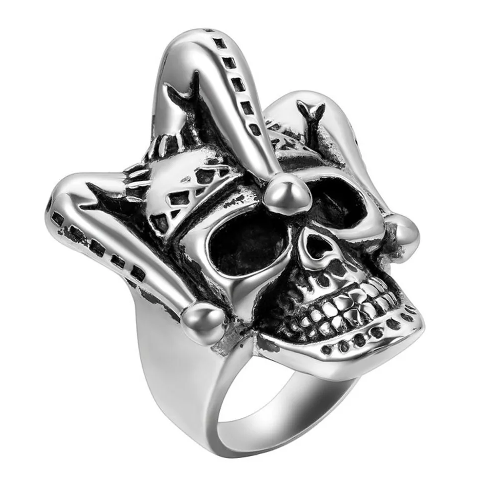 Мужские черные панковские кольца готическое кольцо с клоуном из нержавеющей