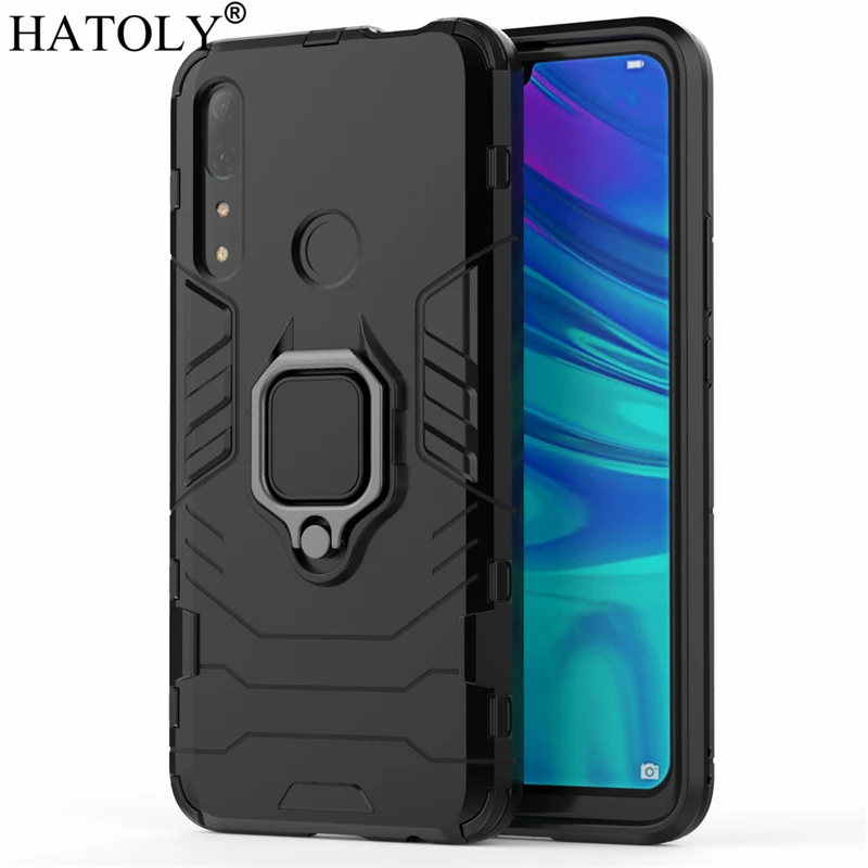 DarkBlack HATOLY для huawei Y9 Prime чехол Чехол Магнитный кронштейн с кольцом-присоской чехол s силиконовый Жесткий бронированный чехол для huawei Y9 Prime - Цвет: DarkBlack