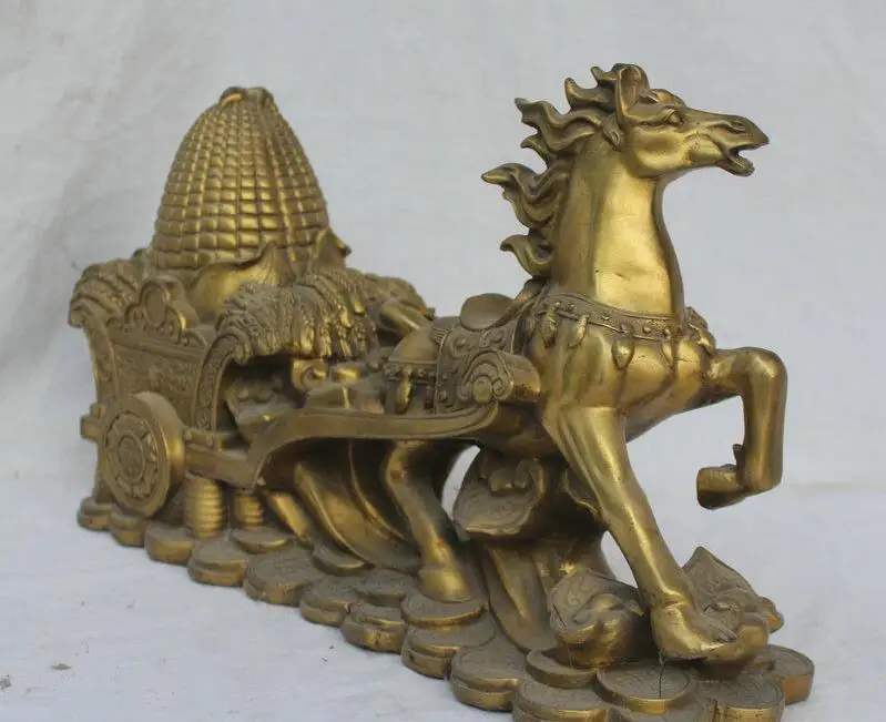 Details about 18&quot Chinese Folk Feng Shui Brass Horse Pull Corn Paddy Wealth Statue Sculpture | Дом и сад