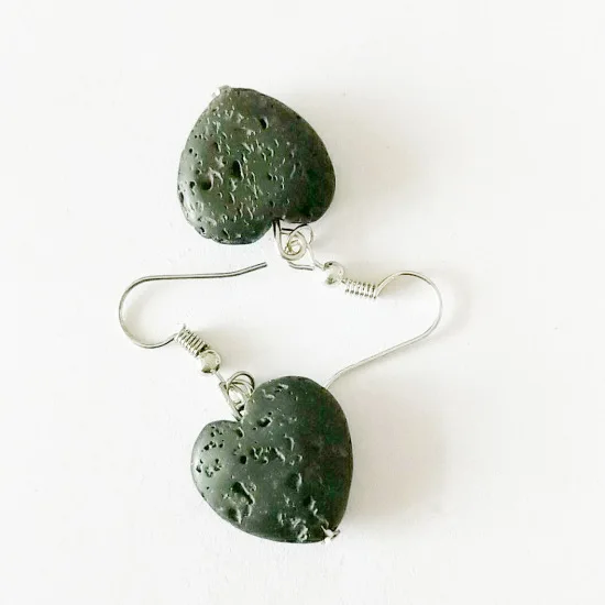 shiying Dangle Charms Earrings Black heart Aromatherapy Lava Bead DIY Essential Oil Diffuser gold silver short long | Украшения и