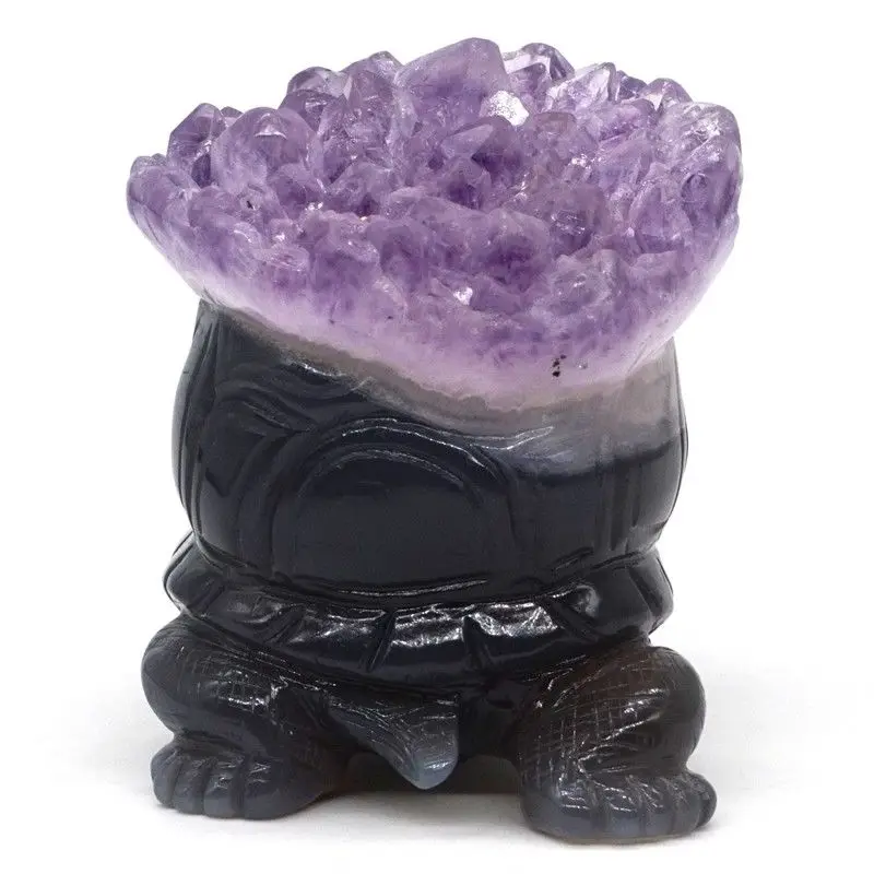 Статуэтка черепахи &quotЧерепаха 3 5 натуральный агат Geode с аметистом резные Ремесло