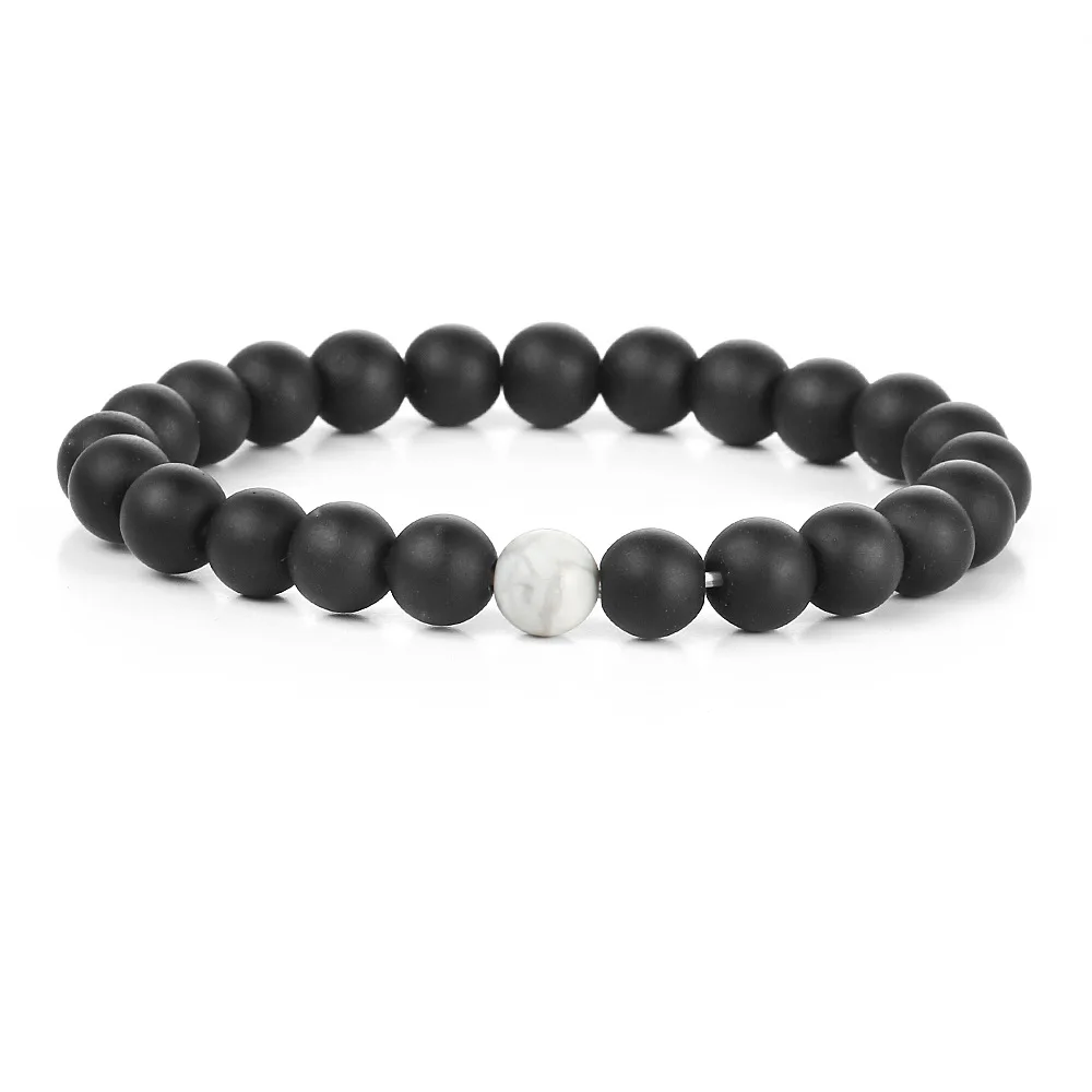 Браслеты Lucky мужские с бусинами черные/белые эластичные украшения унисекс
