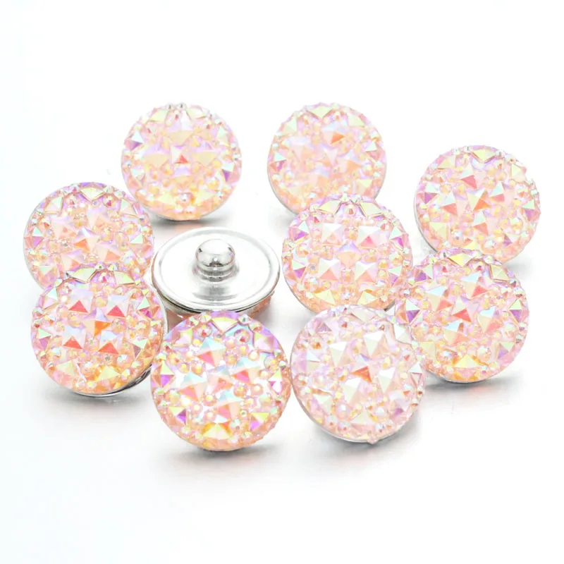 pink Random 10pcs/lot mixing 18mm snap button jewelry colorful Resin snap button pression bijoux watches women charm bracelet 050614 - Окраска металла: pink
