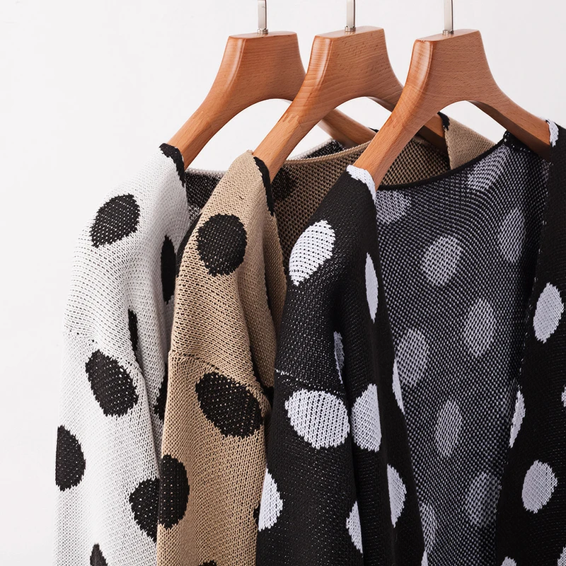 

Women Sweaters Long Sleeve Loose Knitting Dot Sweater Knitted V-neck Cardigan Autumn Winter Cardigan Pull For Female Clothing