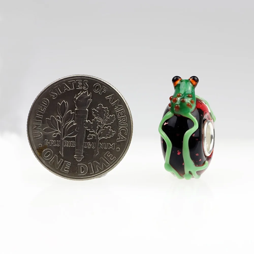 Лягушка бусины из муранского стекла с подвесками твердого стерлингового серебра