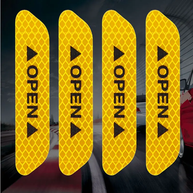 Yellow 4 шт./лот, наклейки для защиты двери автомобиля, открывающиеся Светоотражающие Предупреждение ющие знаки, наклейки для безопасности в ночное время, наклейки для мотоциклов и велосипедов - Название цвета: Yellow