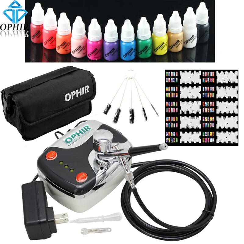 

OPHIR PRO 0.3mm Airbrush Kit with Air Compressor for Nail Art Paint Stencils & Nail Inks & Bag Air Brush Gun Nail Tools_OP-NA001