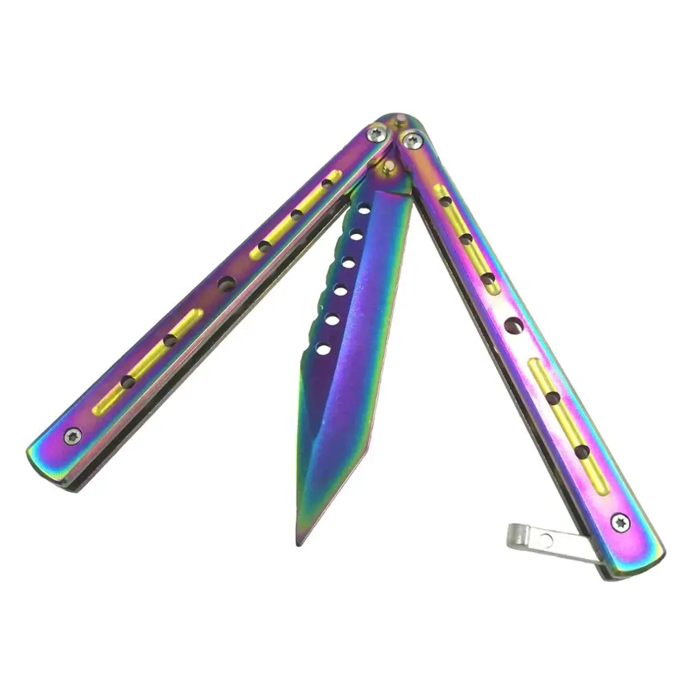 Складной нож Karambit из нержавеющей стали с бабочкой, тренировочный нож, тактический нож для игры в Counter Strike, подарок - Цвет: blue rainbow fang