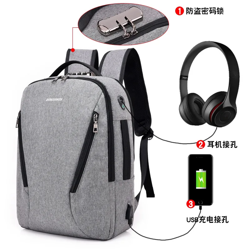 Мужской рюкзак с usb-портом для зарядки женщин защитой от взлома Большой