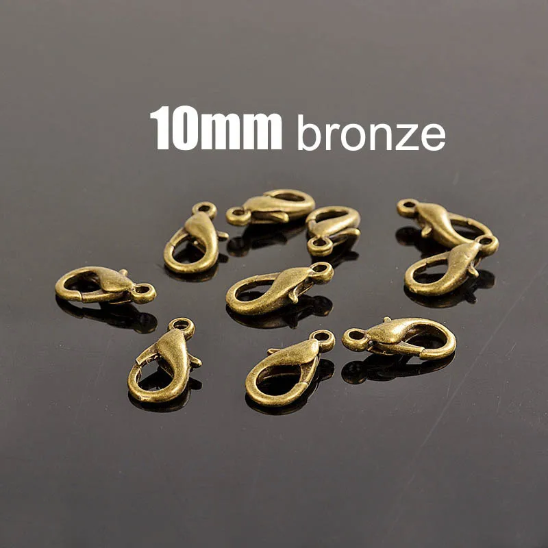 antique bronze 10mm 50 шт. 10/12/14/16 мм Серебряный угольно-черный золотой застежками для изготовления ювелирных изделий Цепочки и ожерелья застежка Разъем Браслет "сделай сам" конец Крючки - Цвет: antique bronze 10mm