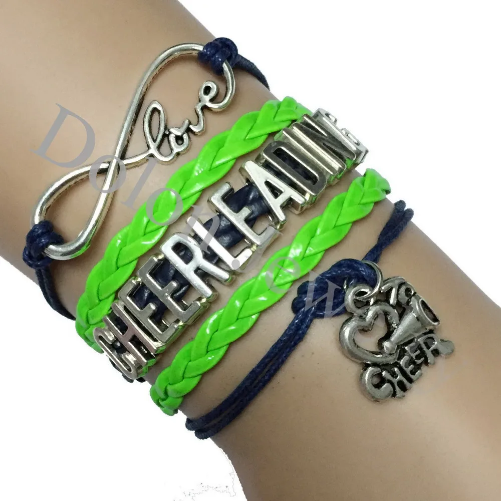 10 шт. темно синий шнур неоновый зеленый плетеный кожаный браслет Бесконечность