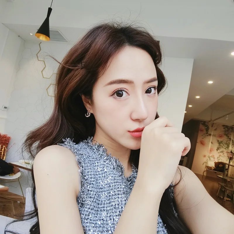 Женские асимметричные серьги Модная бижутерия Стразы с Луной и звездой